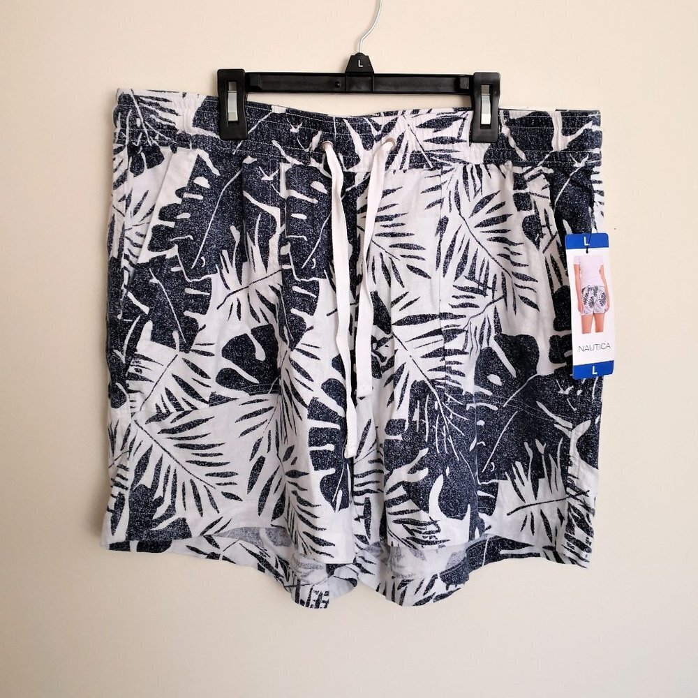 Nautica‎ Cotton Linen Blend Shorts Palm Print Size L